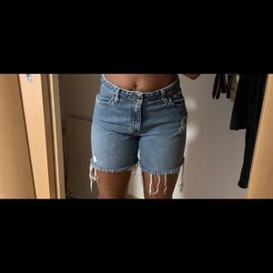 Blue jean shorts .